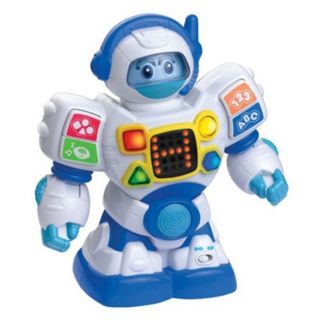 eToys eToys Robotic teacher white blue - ar led lampiņām un skaņu, kustās, runā, rāda uz displeja, apmāca no 1.5 gadiem balts zils