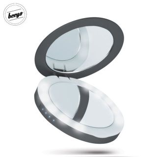 - Premium Kompakts MakeUp Spogulis ar Led Apgaismojumu Portatīvs USB Lādētājs 3000mAh Melns