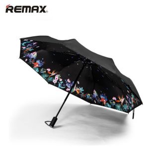 Remax RT-U3 Kompakts Automātisks Atveras-Aizveras Lietussargs ar Melnas krāsas ārpusi un dažādu ziedu iekšpuses dizainu