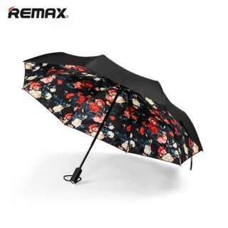 Remax RT-U3 Kompakts Automātisks Atveras-Aizveras Lietussargs ar Melnas krāsas ārpusi un rožu ziedu iekšpuses dizainu